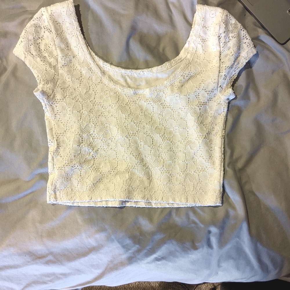 White Lace-Detail Crop Top